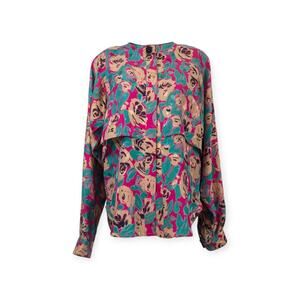 Vintage Flora Kung 90's Colorful Print 100% Silk Blazer Top